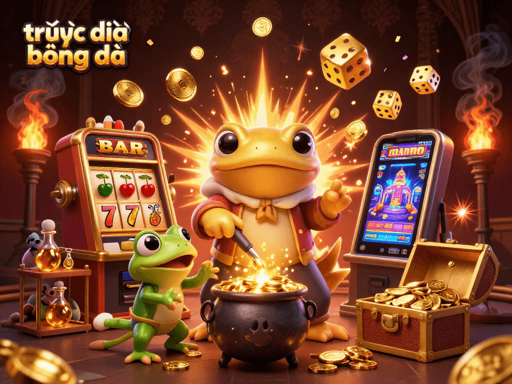 Experience the thrill of trực tiếp bóng đá with our vibrant 3D casino-themed illustration showcasing golden treasures and gaming elements.
