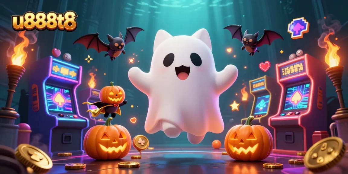 Experience the thrill of u888t8 casino with a ghost cat and vampire bat in a haunted mansion.