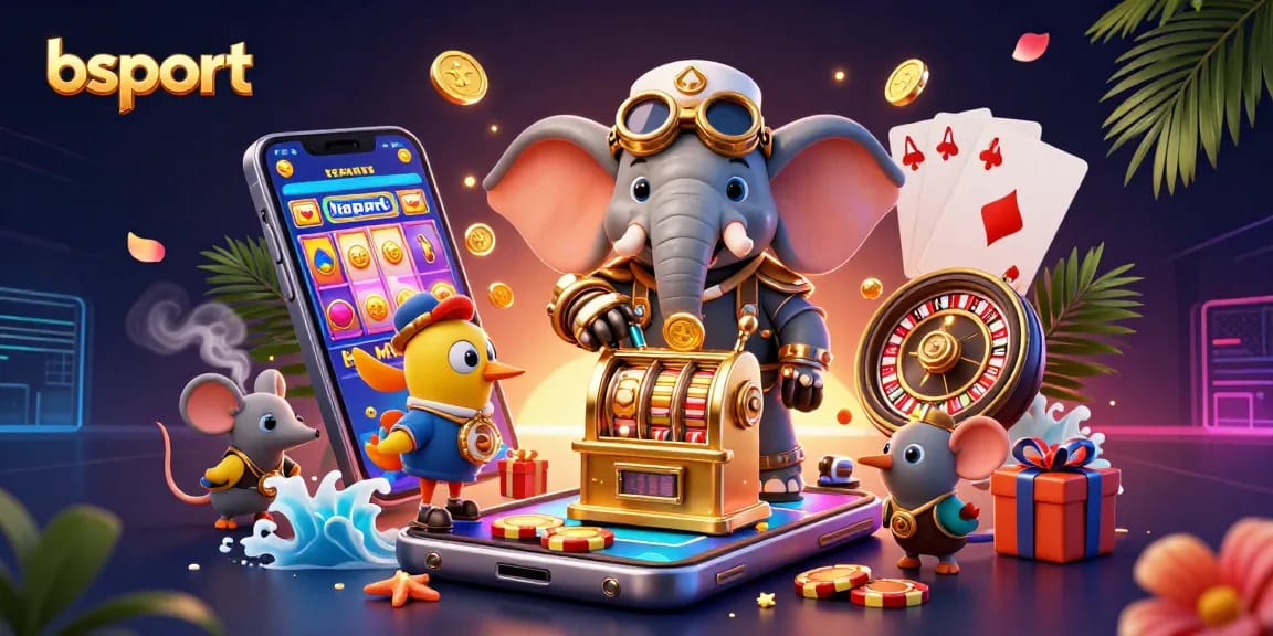 bsport engages players with exciting slot game action in a rich, colorful illustration.
