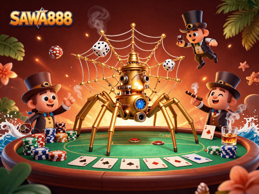 SAWA888 engages players with steampunk-themed gaming, featuring vibrant poker elements and captivating visuals.