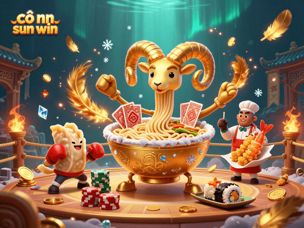Experience gaming excitement with cổng sun win, featuring vibrant 3D animated casino elements.