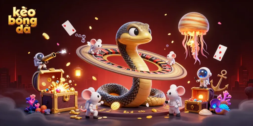 Experience kèo bóng đá excitement with betting astronaut mice and a cosmic dealer in a vibrant scene