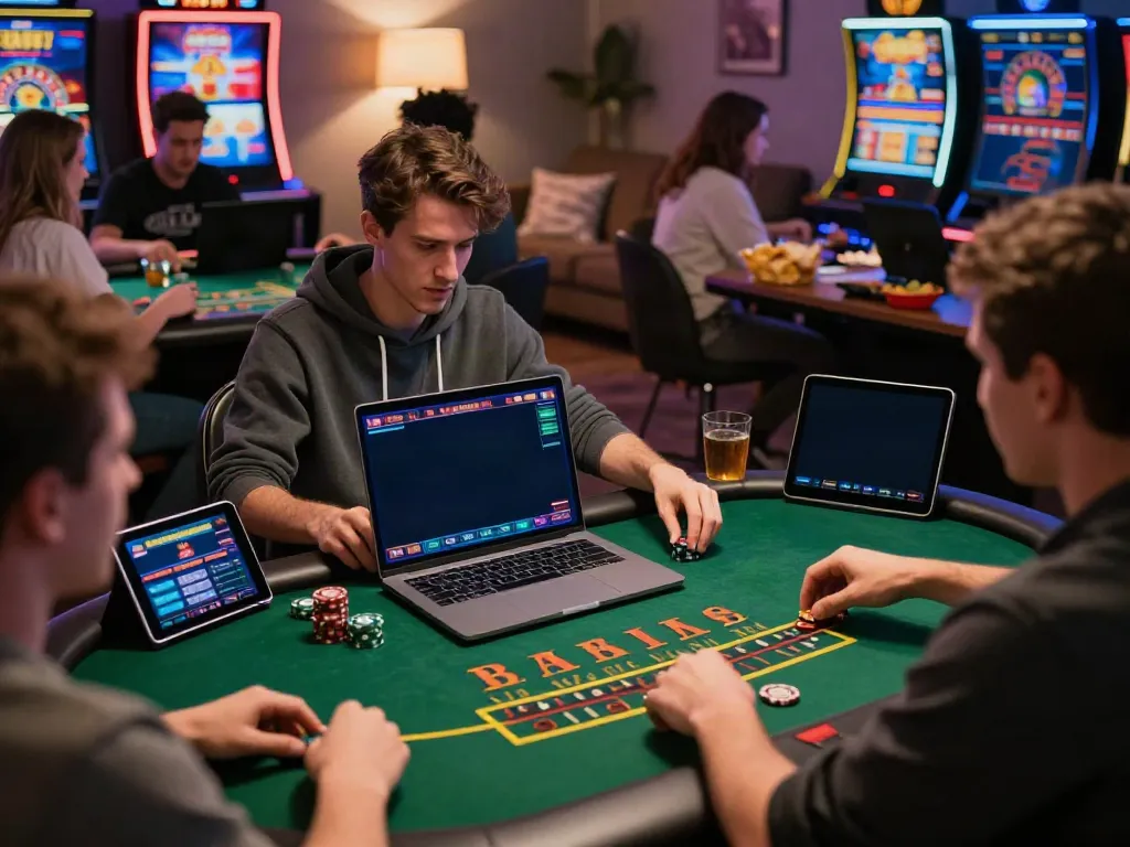 Players enjoying a lively online gaming experience at a casino not on GamStop.