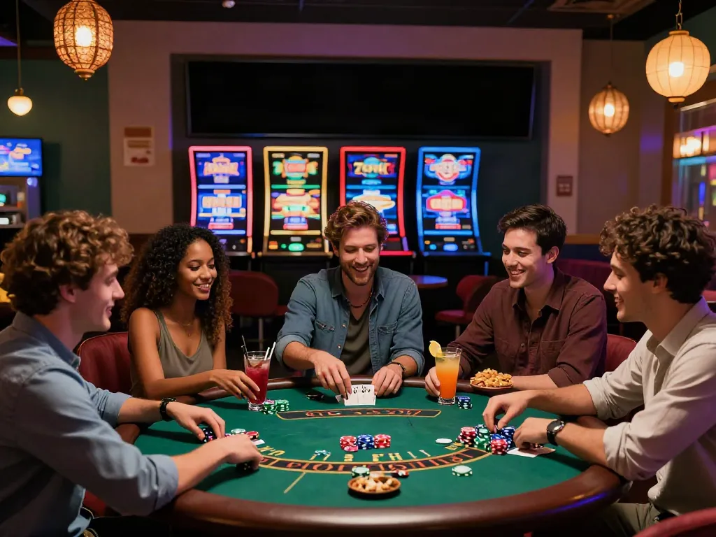 Group enjoying blackjack at a casino not on GamStop, highlighting fun and engagement.
