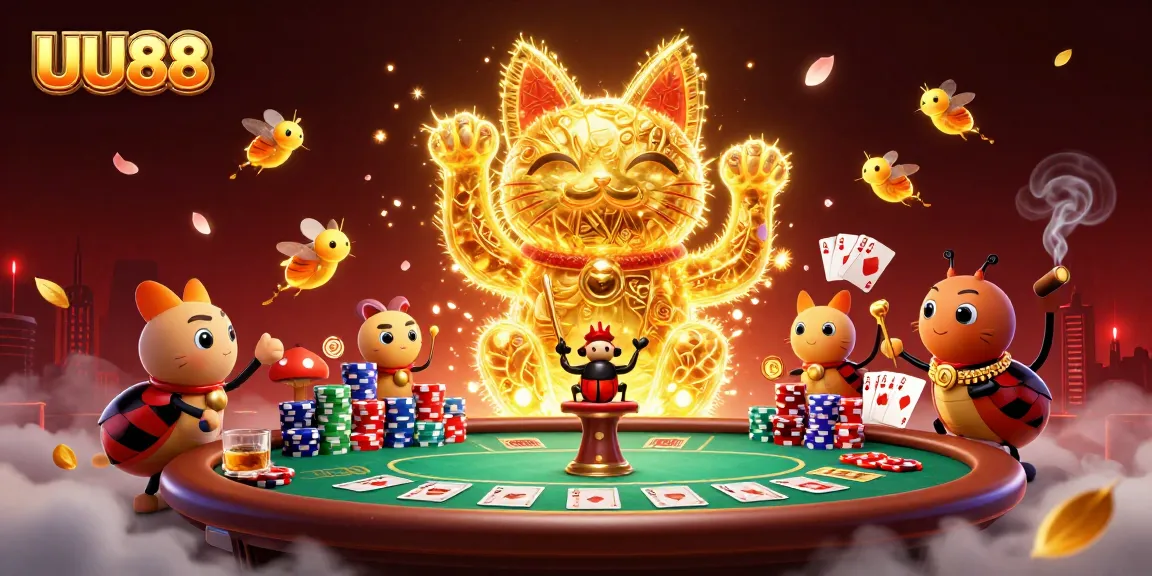 Engage in thrilling jackpots with UU88's vibrant casino atmosphere and lucky cat symbols.