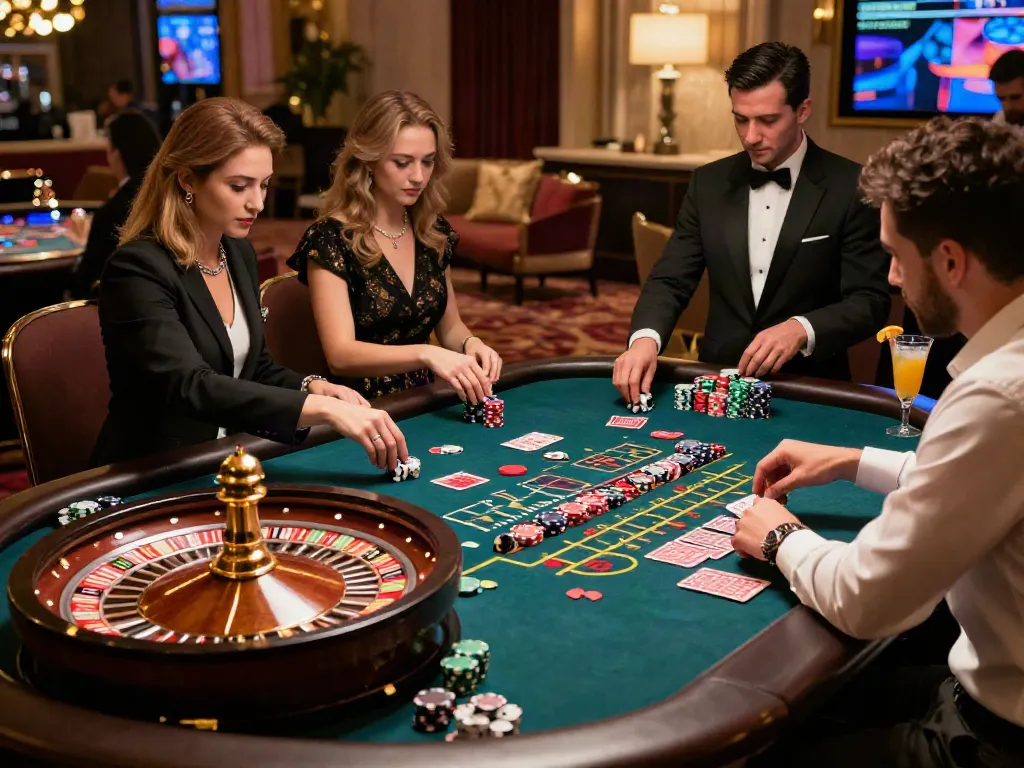 Exciting casino scene with players enjoying games, highlighting casinos not on GamStop.