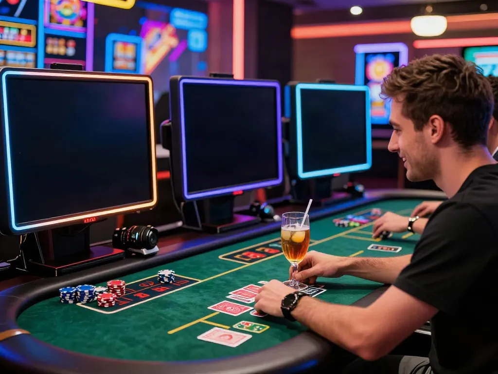 Engaged player enjoying a casino not on gamstop experience in a vibrant online gaming setup.