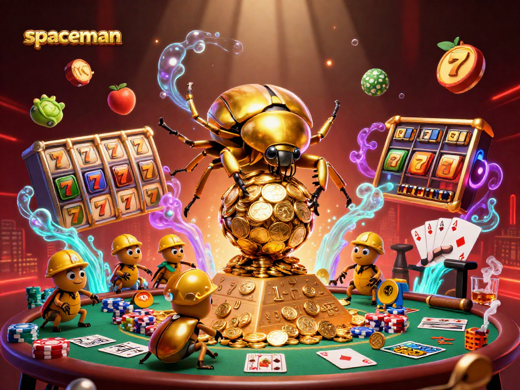 Spin to win with the spaceman as golden coins and slot reels fly in an exciting casino adventure.