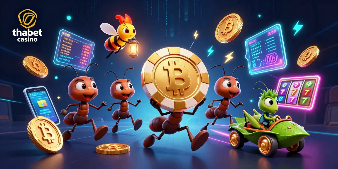 Experience thrilling gameplay at thabet casino with cartoon ants heisting a giant poker chip.