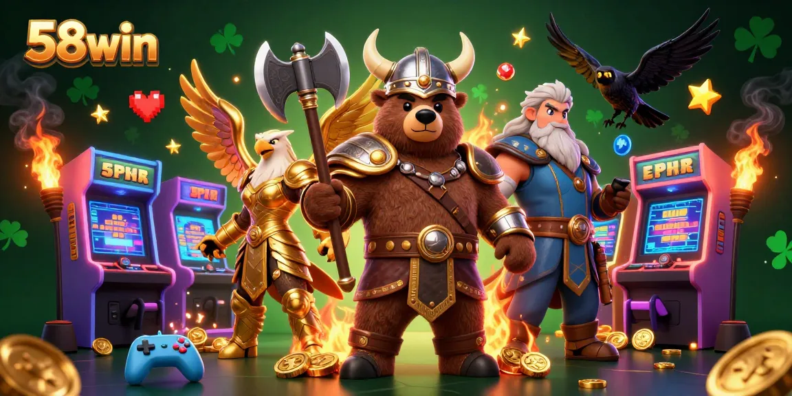 Experience thrilling gaming action with 58win's dynamic casino illustration featuring iconic characters.