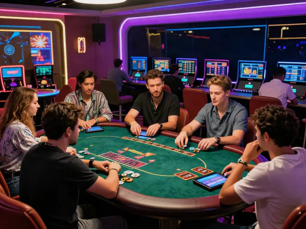 Players enjoying a casino not on gamstop experience at a modern online gaming table.