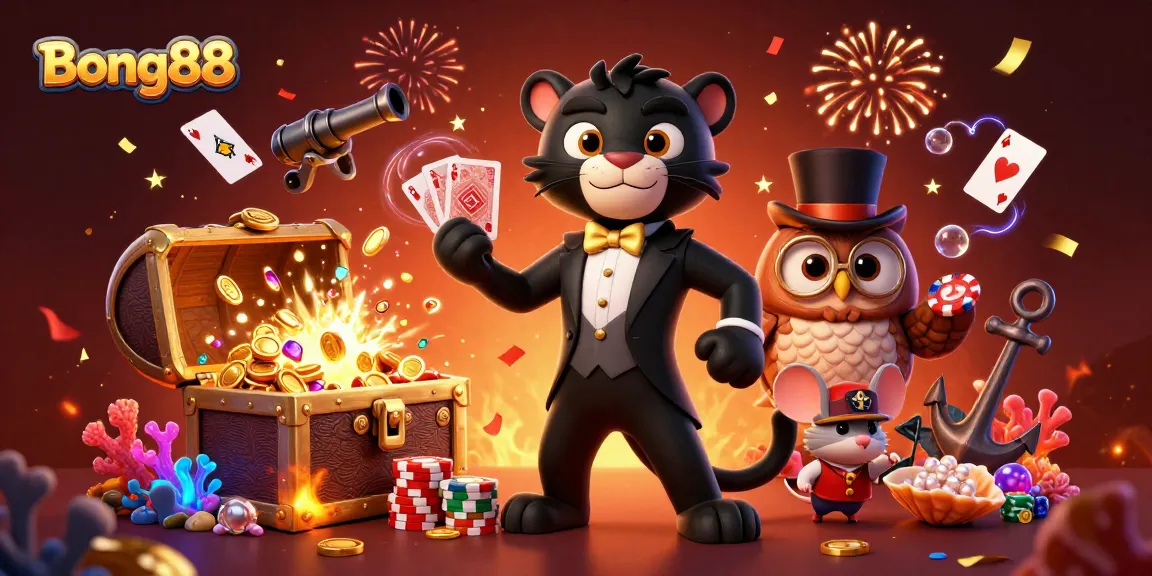 Experience thrilling gameplay with Bong88 featuring a stylish black panther dealer and enchanting casino elements.
