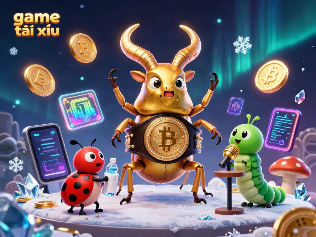 Experience the excitement of game tài xỉu with dynamic 3D illustration of casino characters amidst vibrant crypto elements.