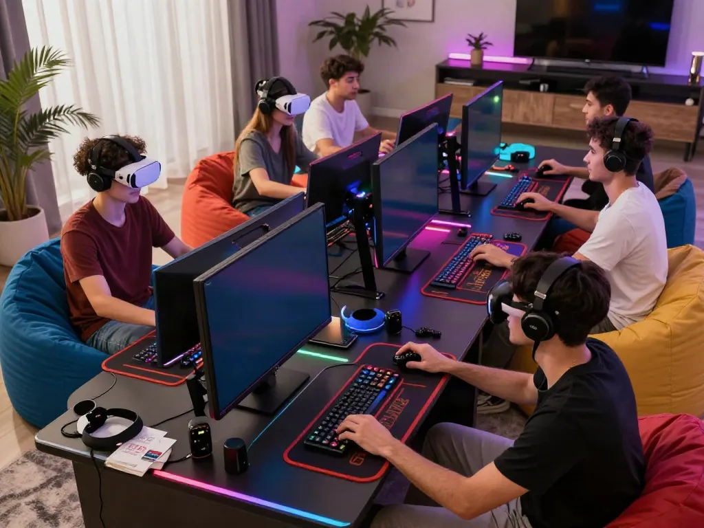 Group of friends enjoying casino games not on GamStop in a vibrant gaming setup