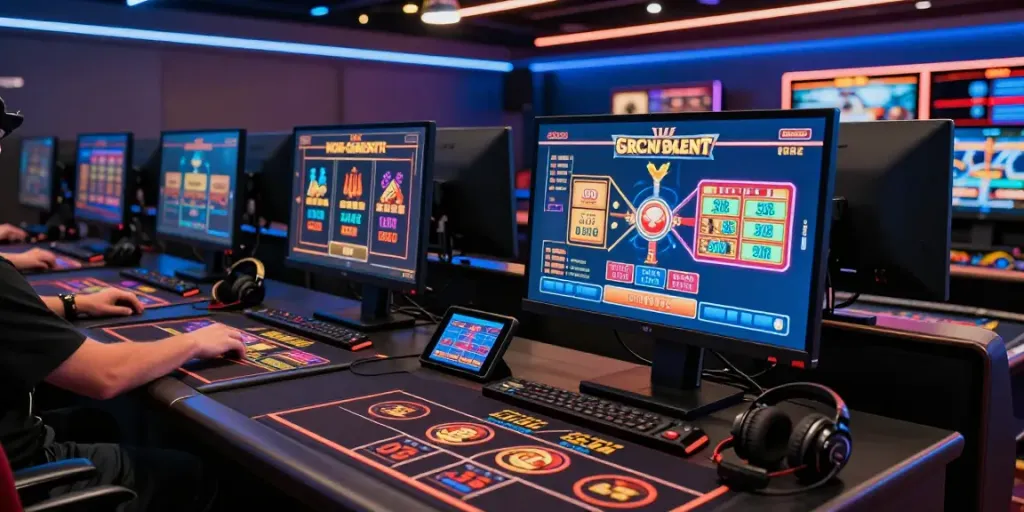 Player engaging with exciting games at a casino not on GamStop in a vibrant gaming setup.