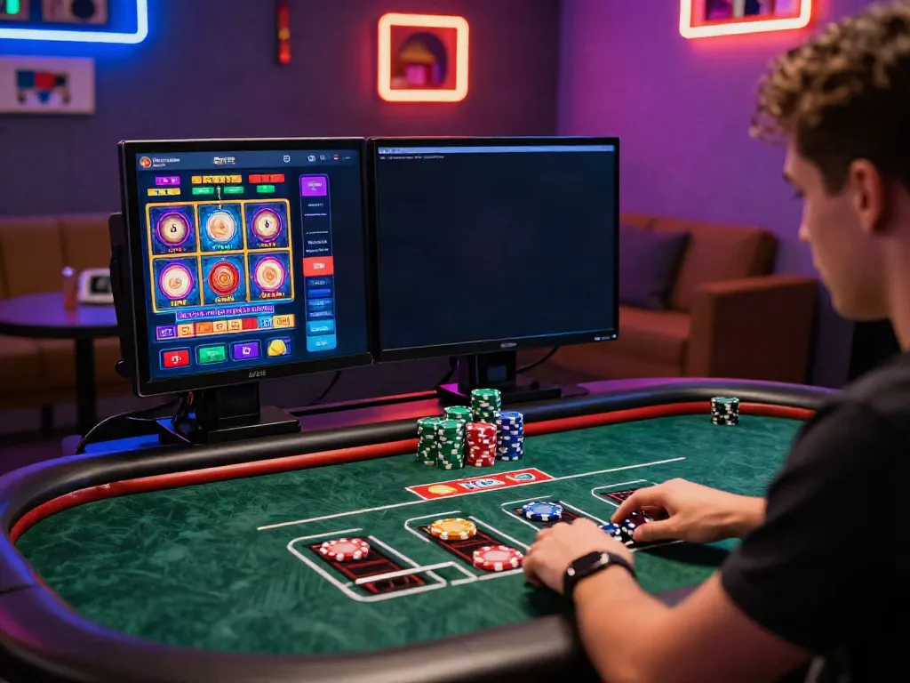 Casino not on gamstop player enjoying online gaming with vibrant slot games.