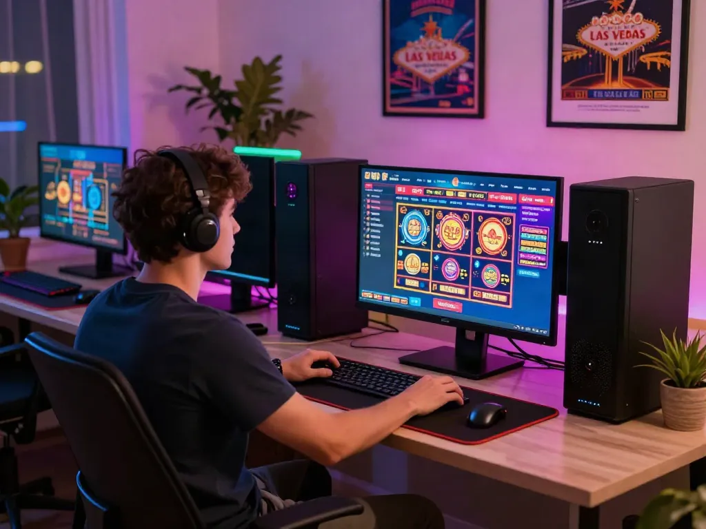 Exciting gaming setup showing a player engaged in online casino not on Gamstop.