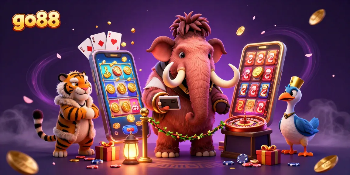 go88 showcases a vibrant casino scene with cartoon characters and gaming elements for excitement