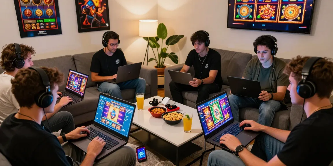 situs slot deposit 10 ribu players enjoying an engaging online slot game in a cozy living room