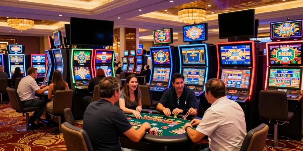 Casino not on Gamstop gaming floor with diverse players enjoying games and vibrant atmosphere.