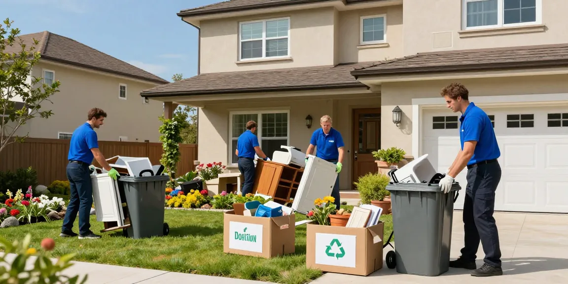 house clearance with professionals efficiently removing furniture and appliances, emphasizing eco-friendly disposal