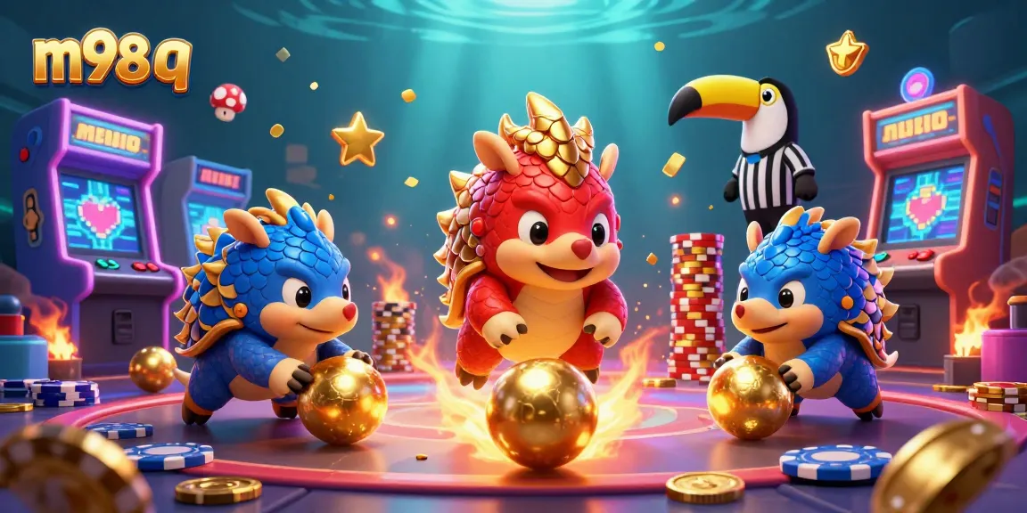 Engage in m98 q gaming with rival pangolins in a vibrant casino scene filled with colorful elements.