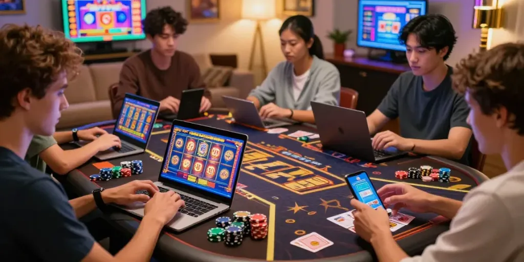 Players exploring casino not on gamstop games in a vibrant online gaming atmosphere.