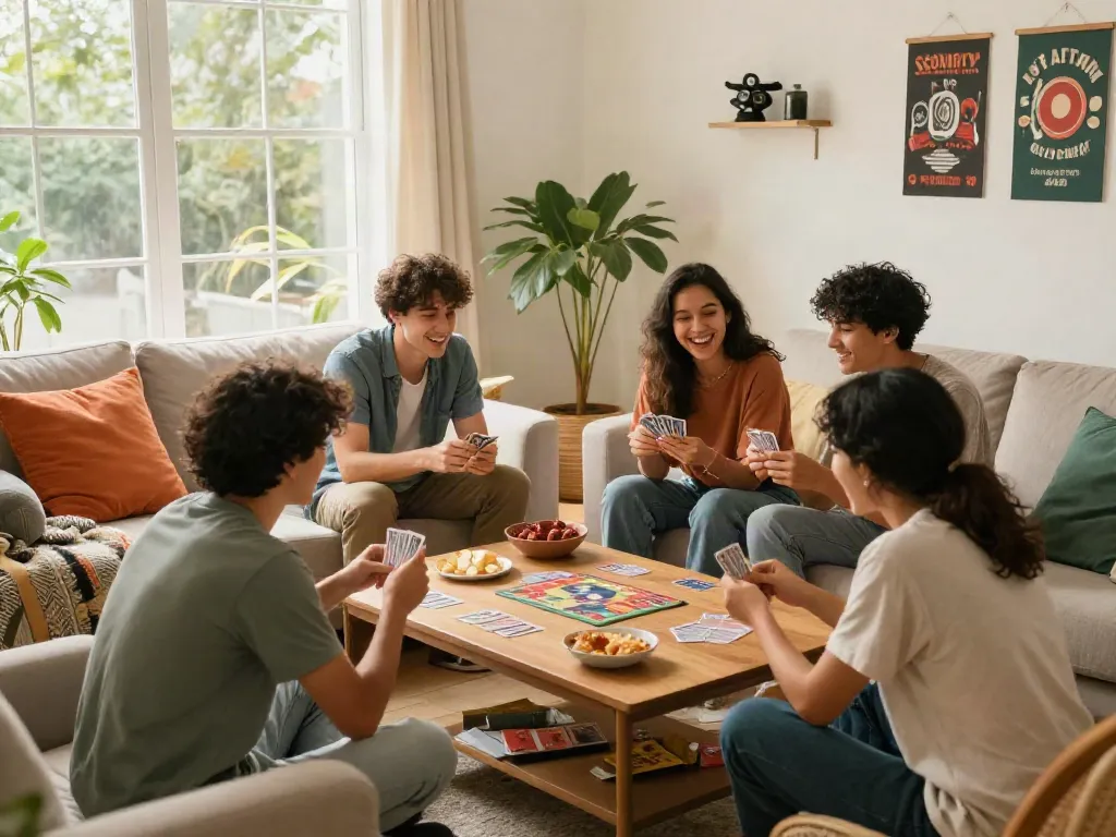Friends enjoying a game night while discussing casinos not on GamStop.
