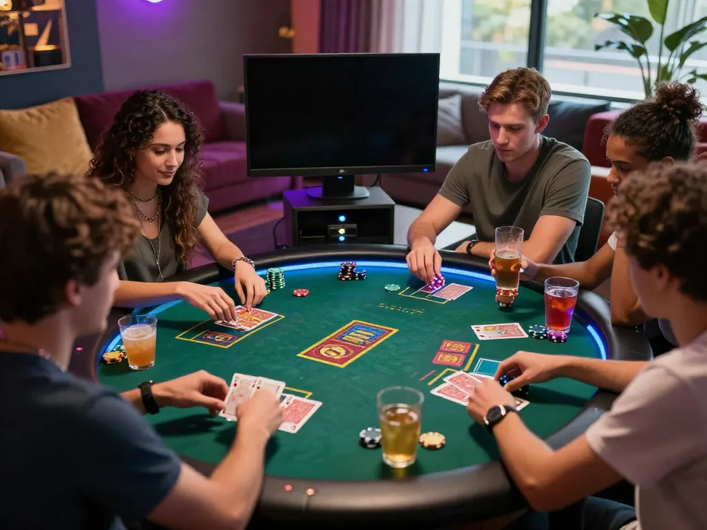 Friends enjoying a lively online casino gaming session not on Gamstop.