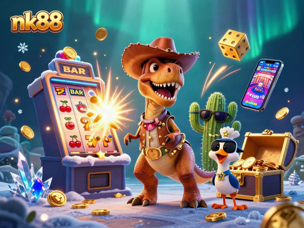 Experience the thrill of nk88 with a colorful 3D casino scene featuring exciting games and jackpots.