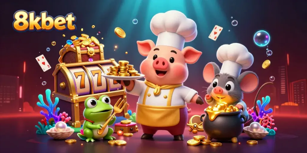 Experience thrilling gameplay at 8xbet with abundant gold coins and engaging cartoon characters.