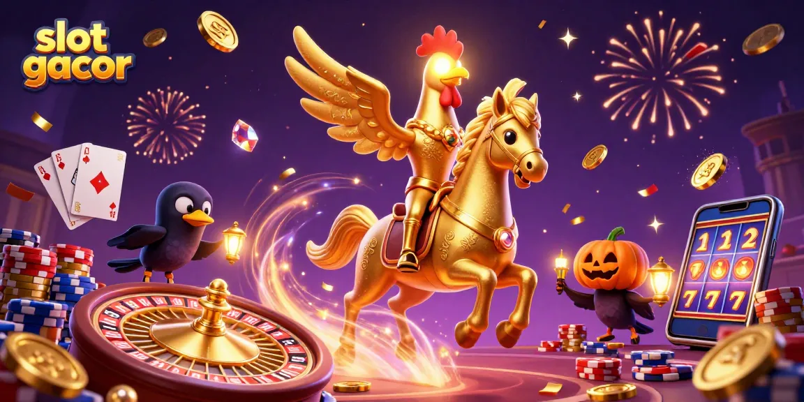 Experience slot gacor magic as golden rooster characters bring energy and fortune in a vibrant casino scene.