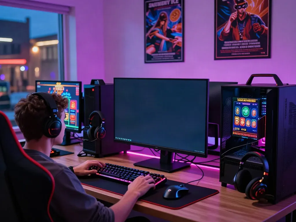 Engaging online casino experience at home featuring a vibrant gaming setup focusing on casino not on gamstop.