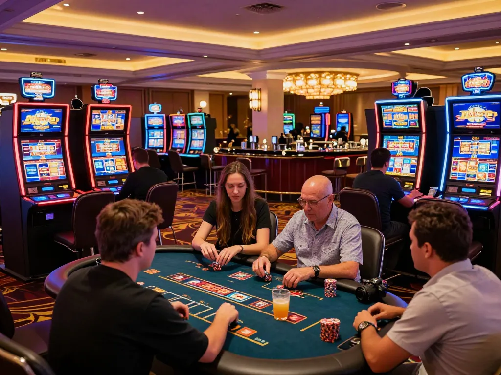 Players enjoying vibrant games at a casino not on GamStop, capturing excitement and luxury.