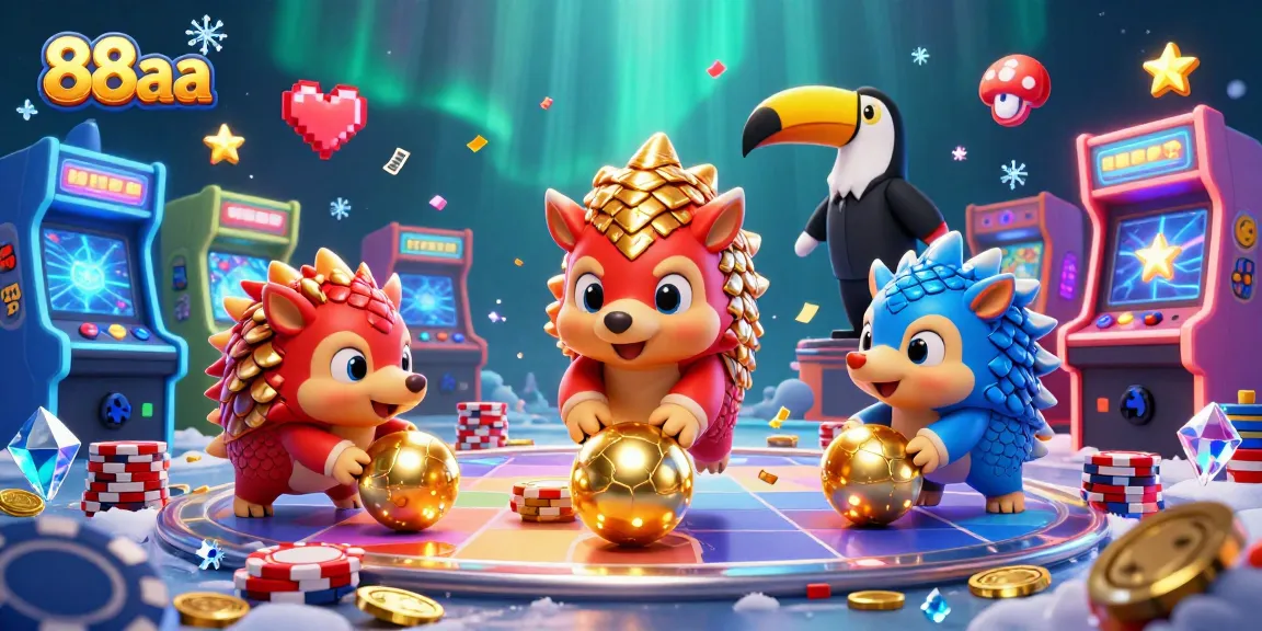 Compete with 88aa in an animated casino showdown with rival pangolins and vibrant gaming elements.