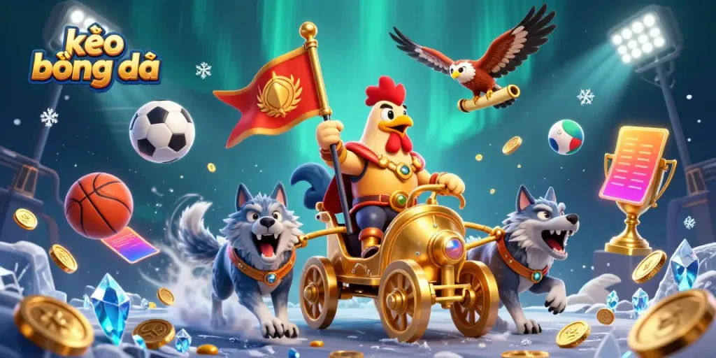 Engage in thrilling kèo bóng đá action with dynamic character illustrations and sports elements.