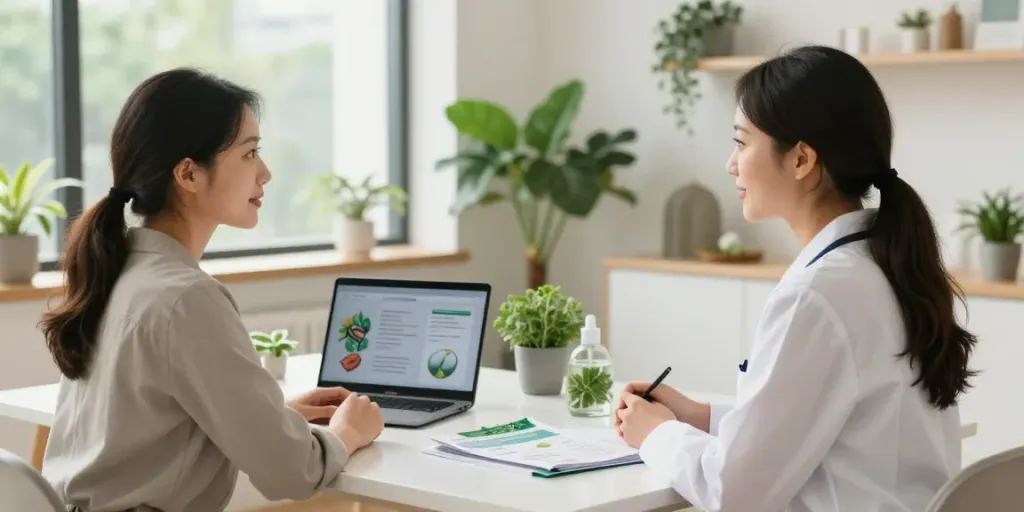 Nutritional Therapist Surrey consultation scene, emphasizing a welcoming atmosphere and personalized care.