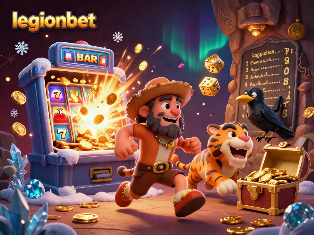 Experience legendary wins at legionbet with a vibrant casino illustration featuring exciting games.