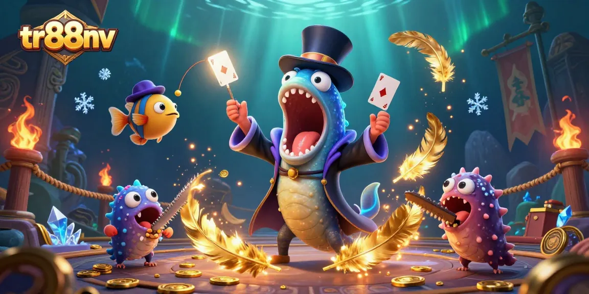 Experience thrilling card tricks with tr88nv's magical underwater casino, featuring an anglerfish and sea eel.