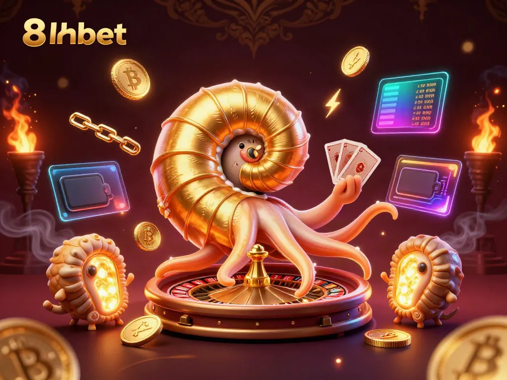 Experience the thrill of gaming with 8xbet's vibrant casino illustration featuring a giant nautilus and captivating elements.