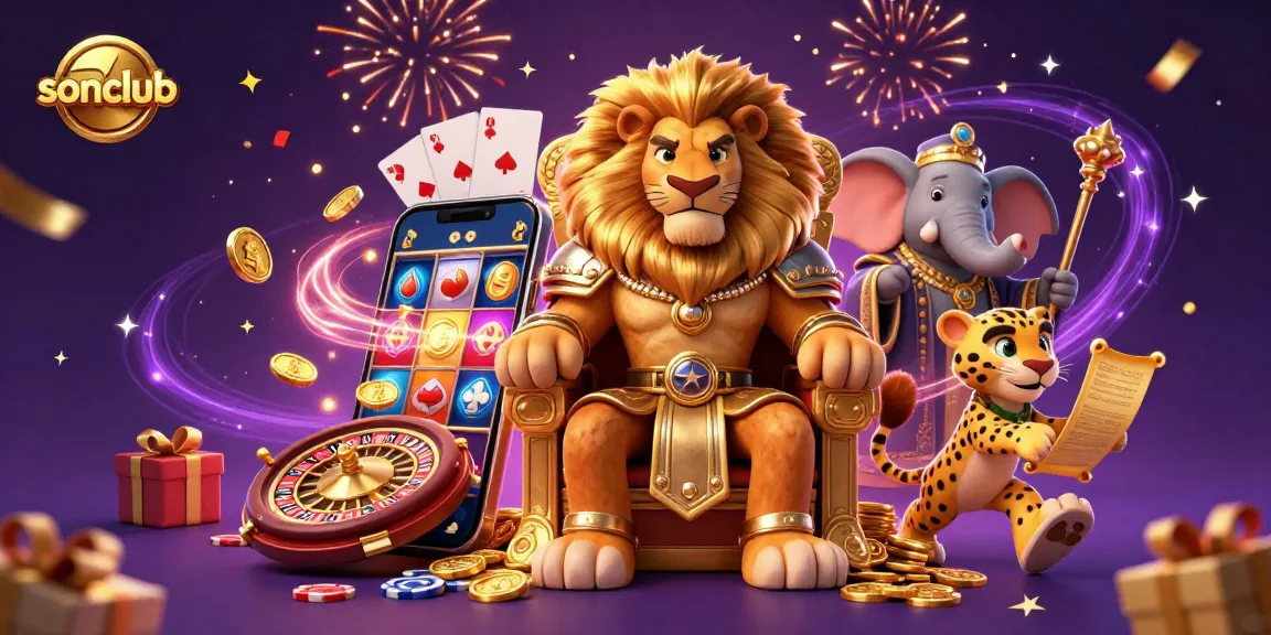 Experience the excitement of sonclub with a vibrant casino-themed scene featuring animated characters and dynamic game elements.