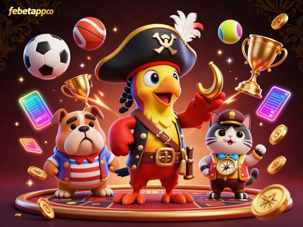 Experience the excitement of febetappco through a vibrant cartoon casino scene with dynamic characters and gaming elements.