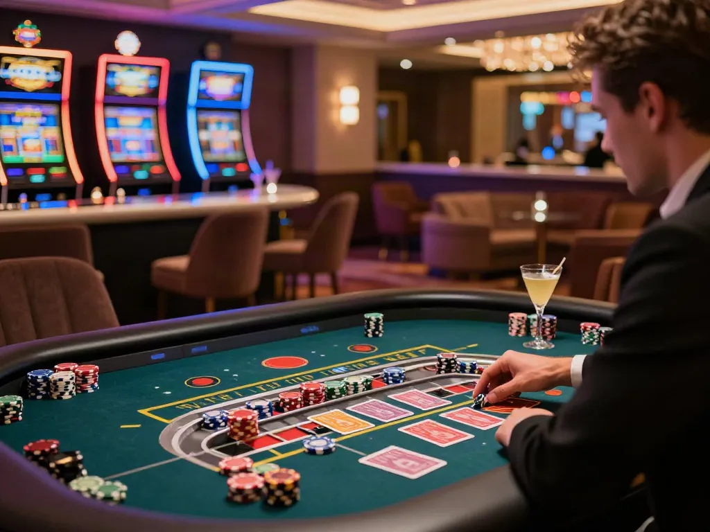 Exciting casino not on GamStop scene with a stylish player at a roulette table.