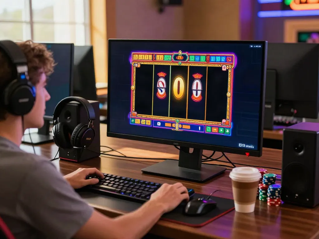 Player enjoying casino not on gamstop online slot game with colorful graphics.