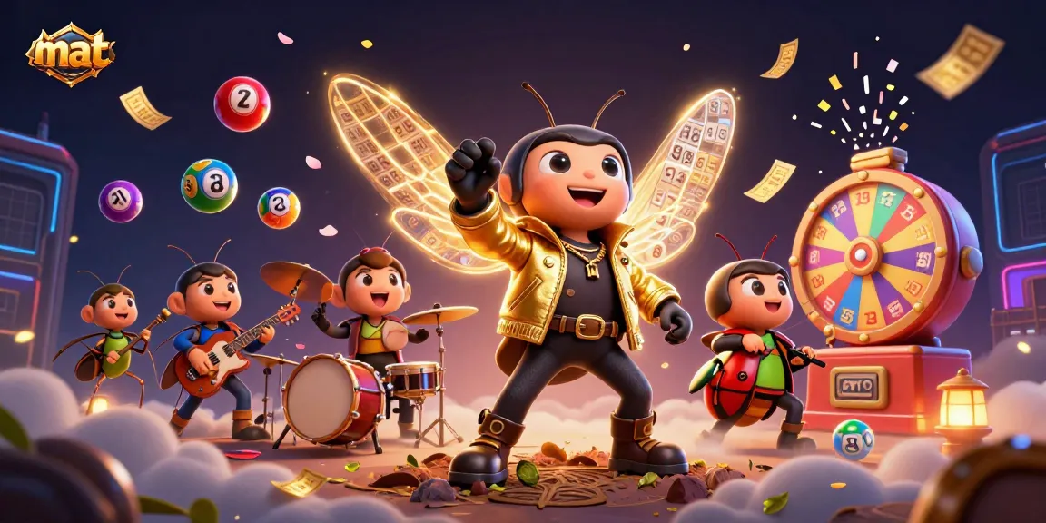 Join the gambling excitement at mat with lively lottery balls, a cicada star, and buzzing energy!