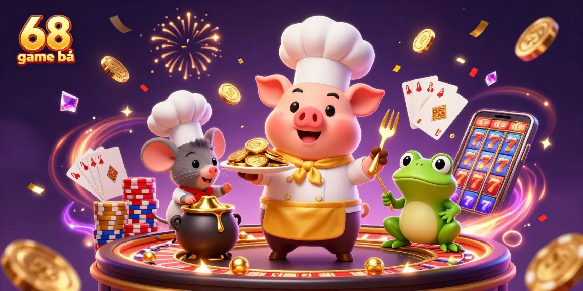 Experience winning at 68 game bài with gold coins, roulette, and vibrant casino elements in action.