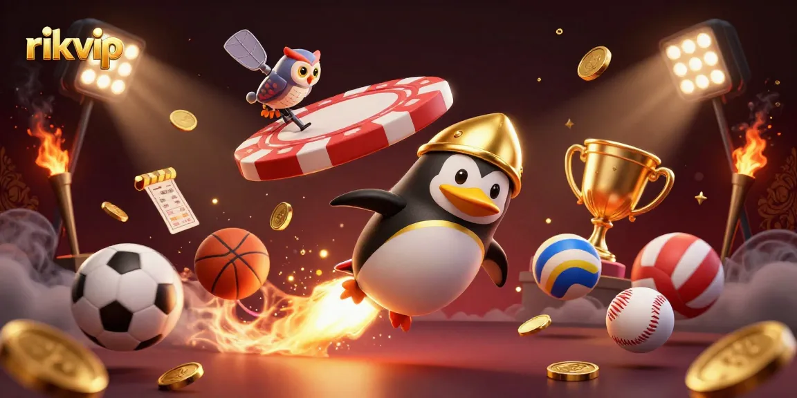 Experience the thrill of rikvip with a golden penguin racing towards exciting casino games.