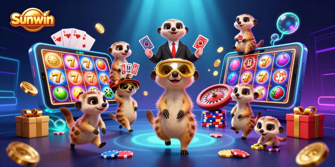 Experience Sunwin's vibrant casino world with creative meerkats in action.