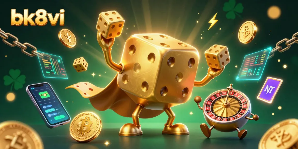 Experience the thrill at bk8vi with a golden dice golem and dazzling crypto elements.