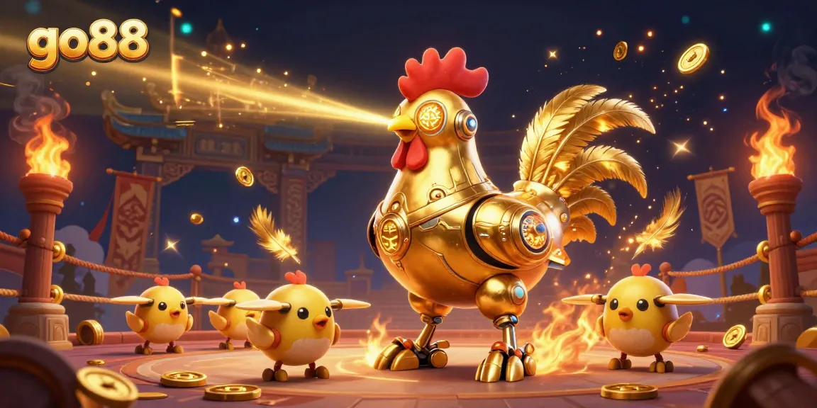Engage with go88: the golden rooster robot leads a thrilling betting scene filled with excitement and action.